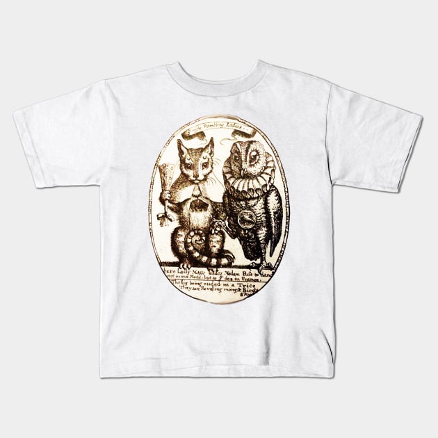 Night Rambling Ladies THE CAT AND THE OWL Kids T-Shirt by BulganLumini